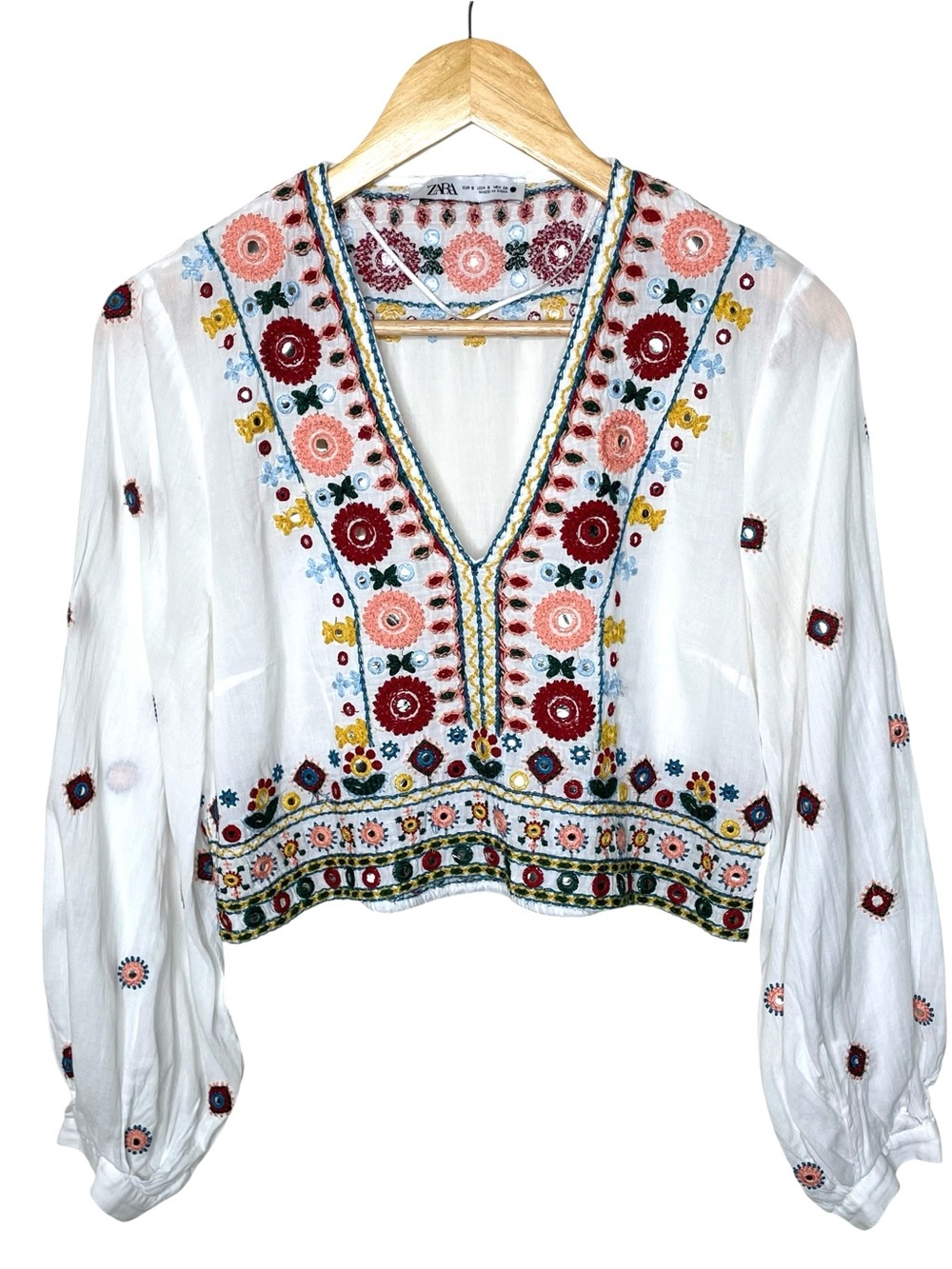 Zara Boho Embroidered White Top Small - Picture 5 of 15